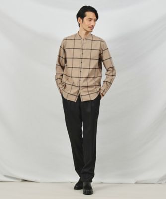ソフトタッチ ウインドウペン バンドカラーシャツ