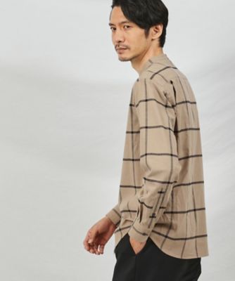 ソフトタッチ ウインドウペン バンドカラーシャツ