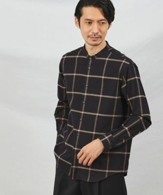 ソフトタッチ ウインドウペン バンドカラーシャツ
