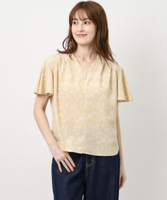 洗える／同柄アイテムあり】ミルソープ柄 フレアスリーブブラウス  