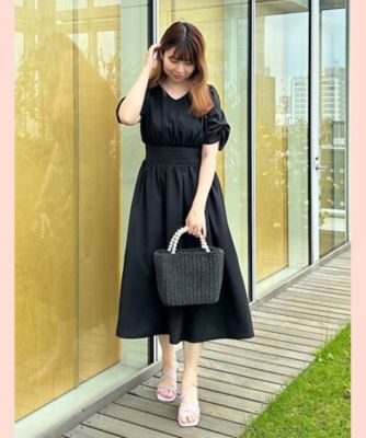 S－LL／秋まで使える】ウエストタックVネックワンピース  