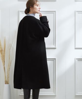 ふんわり軽やか、高混率ウール素材】ポイントパール調ロングコート 