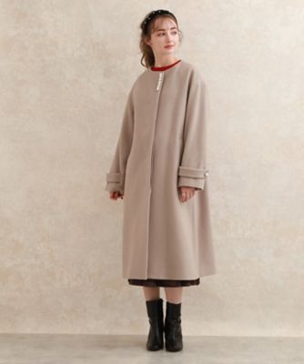ふんわり軽やか、高混率ウール素材】ポイントパール調ロングコート 