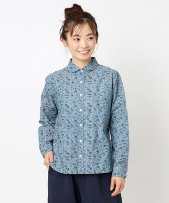 ＜LAURA ASHLEY＞【商品入替のためお買い得！コットン１００％／日本製／ワンマイルウエア】ロサ　サンクタ柄　ダンガリーブラウス（２００２２００６０３）