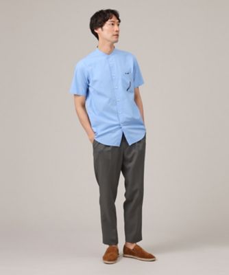 コットン セルロース バンドカラー 半袖シャツ（2002201317