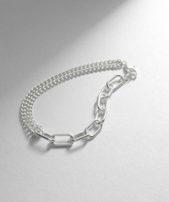 ＜COCOHNIK ONKITSCH (Women)＞シルバー　ミックスチェーン　ケーブルカーブ　ドレープ　ブレスレット（２００２２０３３５４）