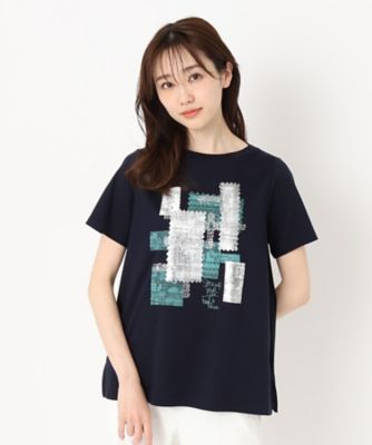 幾何学デザインボートネックTシャツ（2002205648