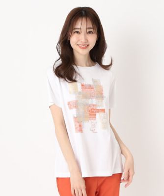 ＜三越伊勢丹/公式＞ CORDIER (Women)/コルディア 幾何学デザインボートネックTシャツ オレンジ167 トップス【三越伊勢丹/公式】