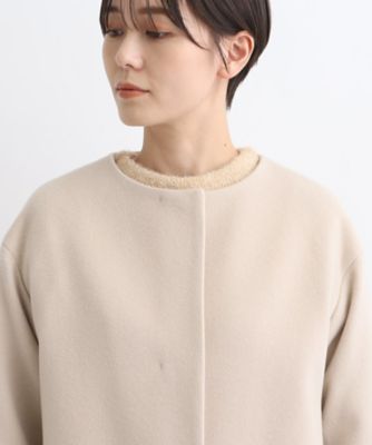 INDIVI カシミヤ混　ノーカラー ウールコート WEB限定／ウール100％】ノーカラーロングコート