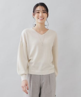 ＜UNTITLED L (Women/大きいサイズ)＞◆【ゆる感／洗える】ボリュームスリーブ　Ｖネックラメニット（２００２２０９４７０）