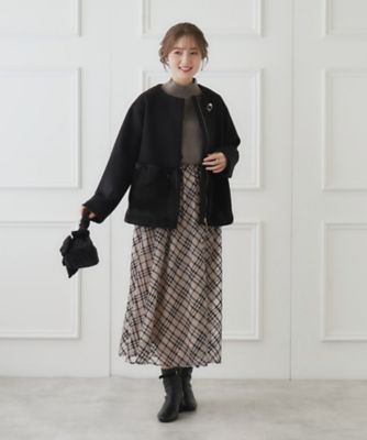 couture broochフェイクファー切替コート 軽くて柔らか・通勤にも】フェイクファー切替コート（ノーカラー