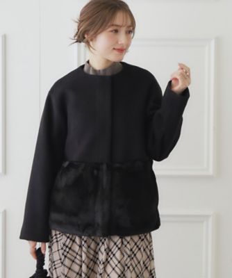 couture broochフェイクファー切替コート オフィス・通勤にも】フェイクファー切替コート