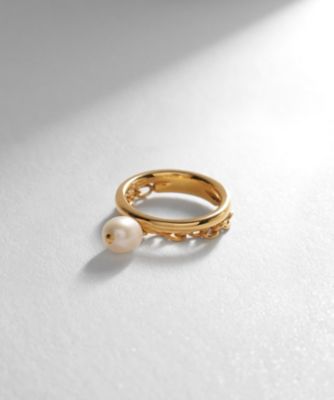 ＜COCOHNIK ONKITSCH (Women)＞シルバー　ドレープチェーン　淡水パールリング　ＧＰ（２００２２２０３９９）