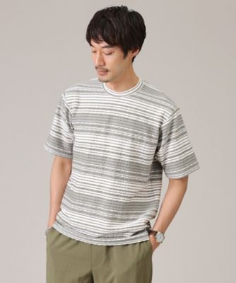 ＜TAKEO KIKUCHI (Men)＞ヘリンボンボーダー　半袖カットソー（２００２２３３３８４）