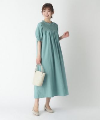 ＜三越伊勢丹/公式＞ LAURA ASHLEY/ローラ アシュレイ シャーリングスモックワンピース グリーン022 ワンピース・ドレス【三越伊勢丹/公式】