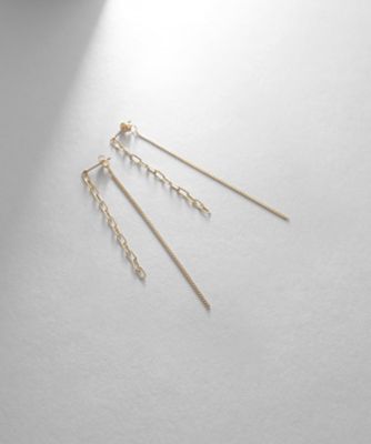 ＜COCOSHNIK (Women)＞Ｋ１０ケーブル×キヘイチェーン前後　スタッドピアス（２００２２４２４９５）