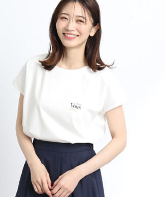 tシャツ メッセージプリントフレンチスリーブカットソー レディース 日本製】サテンジャージーフレンチスリーブカットソー
