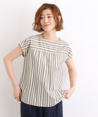 ＜GROVE (Women)＞繊細なストライプ柄が目を惹く！カラミストライプブラウス（２００２２４４６２１）