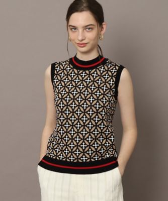 オーバーラップサークルジャカードノースリーブニット