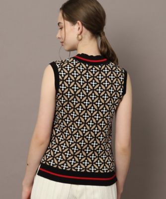 オーバーラップサークルジャカードノースリーブニット