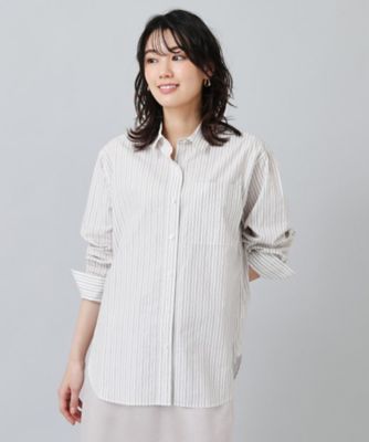 ＜UNTITLED L (Women/大きいサイズ)＞【着回しトップス／洗える】コットンストライプ　ベーシックシャツ（２００２２５３１７９）