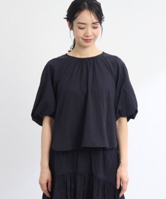 【袖コンシャス/洗える】ボリュームスリーブブラウス　ネイビー SALE／E‐QUALITY／セットアップ可／洗える】袖