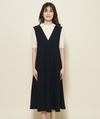 洗える／5分袖ニット＋ジャンスカのセット】Vネックと