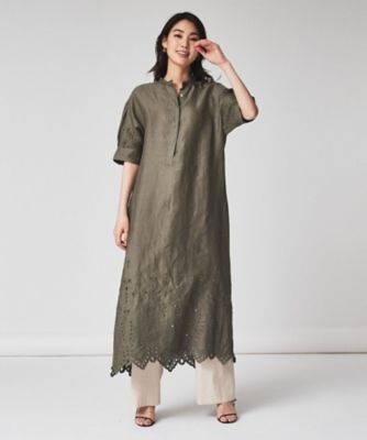 【麻１００／洗える／刺繍】アイレットリネン　ワンピース（２００２２５８２８５）