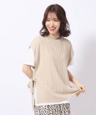 2点セット】大人の抜け感 透かし編みベスト＋インナーTシャツ 