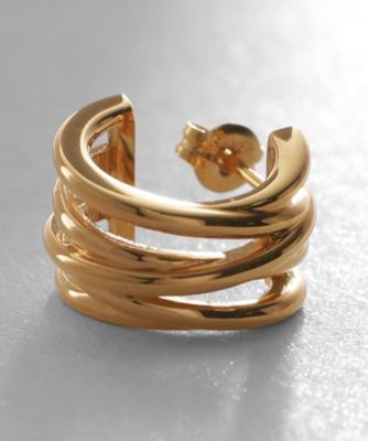 シルバー スモールフープ クロッシングライン ピアス GP