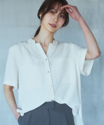 【魅せる体型カバー服】Ｗポケット６分袖シャツ／洗える（２００２２６１１６４）