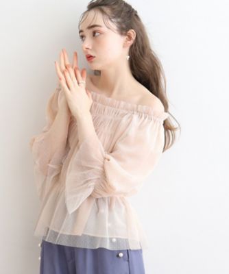 ＜COUTURE BROOCH (Women)＞【オフショルにも出来る２ＷＡＹ】ドットチュールシャーリングブラウス（２００２２６２８４５）