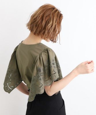 スカラップ刺繍フレアースリーブブラウス（２００２２６３０７１）