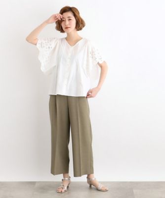 スカラップ刺繍フレアースリーブブラウス（２００２２６３０７１）