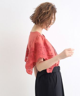 スカラップ刺繍フレアースリーブブラウス（２００２２６３０７１）