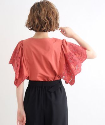 スカラップ刺繍フレアースリーブブラウス（２００２２６３０７１）