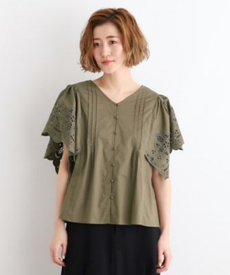スカラップ刺繍フレアースリーブブラウス（２００２２６３０７１）