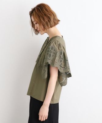 スカラップ刺繍フレアースリーブブラウス（２００２２６３０７１）