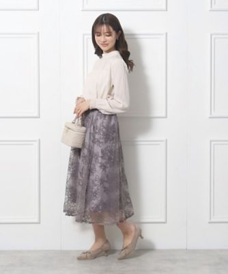 【チュール×刺繍の華やかスカート】エンブロフルールスカート（２００２２６４１２６）