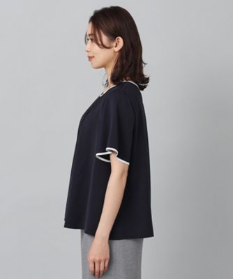 通勤、オフィス／インナー付】配色パイピングブラウス