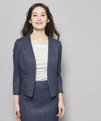美品 coup de chance 麻調合繊ストレッチパンツスーツ 洗える／日本製／通勤／セットアップ可】麻調ストレッチ 素材の