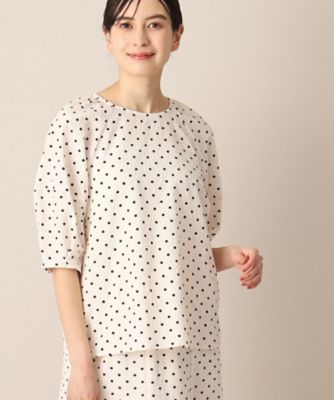 ＜Dessin (Women)＞【洗える】サッカードット５分袖ブラウス（ＳＸ～Ｌ）（２００２２７０１７７）