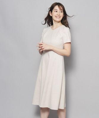 【洗える／日本製／フレア】女性らしいシルエットが美しい、麻調ストレッチワンピース（２００２２７１３６５）