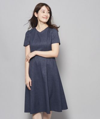 【洗える／日本製／フレア】女性らしいシルエットが美しい、麻調ストレッチワンピース（２００２２７１３６５）