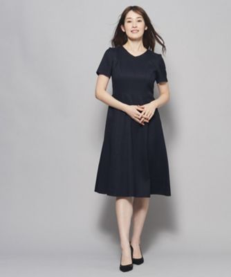 【洗える／日本製／フレア】女性らしいシルエットが美しい、麻調ストレッチワンピース（２００２２７１３６５）