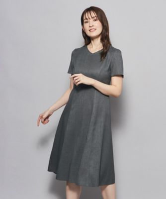 【洗える／日本製／フレア】女性らしいシルエットが美しい、麻調ストレッチワンピース（２００２２７１３６５）