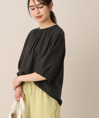 【洗える】レーヨン麻ギャザーブラウス（ＸＳ～Ｌ）（２００２２７５８３０）
