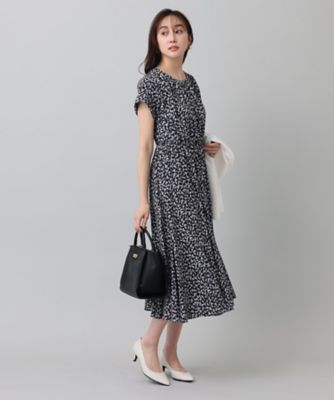 コロン 試着 UNTITLED 半袖 幾何学柄　美シルエットワンピース 半袖ワンピ／ミモレ丈】幾何学柄 美シルエットワンピース
