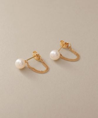＜COCOSHNIK (Women)＞Ｋ１８パール　キヘイチェーン　フープピアス（２００２２９４０３６）