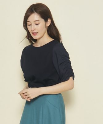 【洗える／日本製／袖ギャザー／異素材ミックス】一枚でサマになる、袖デザインプルオーバージャージ（２００２２９６１４４）